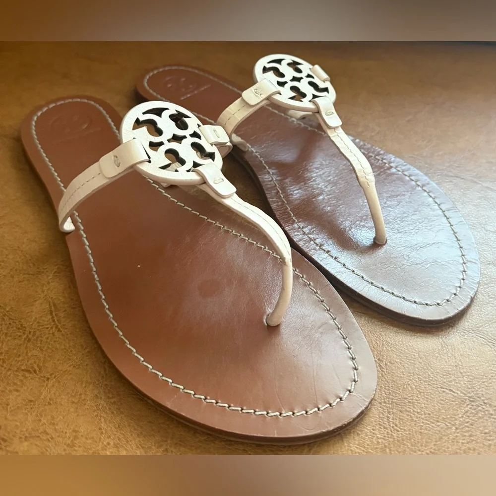 Tory Burch Miller Thong Sandals Women’s Size 10M Light Pink Leather Logo - Picture 3 of 7